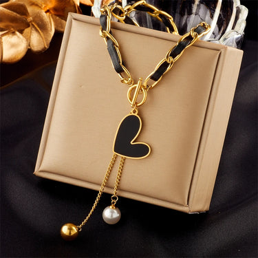Stainless Steel Black Heart Pearl Ball Pendant